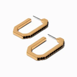 Créoles strass noirs rectangulaires couleur dorée