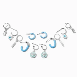 Créoles superposables bleu clair - Lot de 6