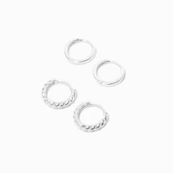 Créoles torsadées 8 et 10 mm couleur argentée C LUXE by Claire's - Lot de 2