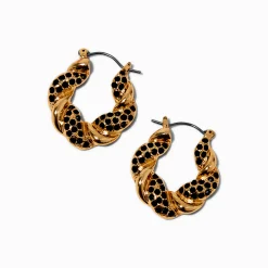 Créoles torsadées 20 mm noires et couleur dorée