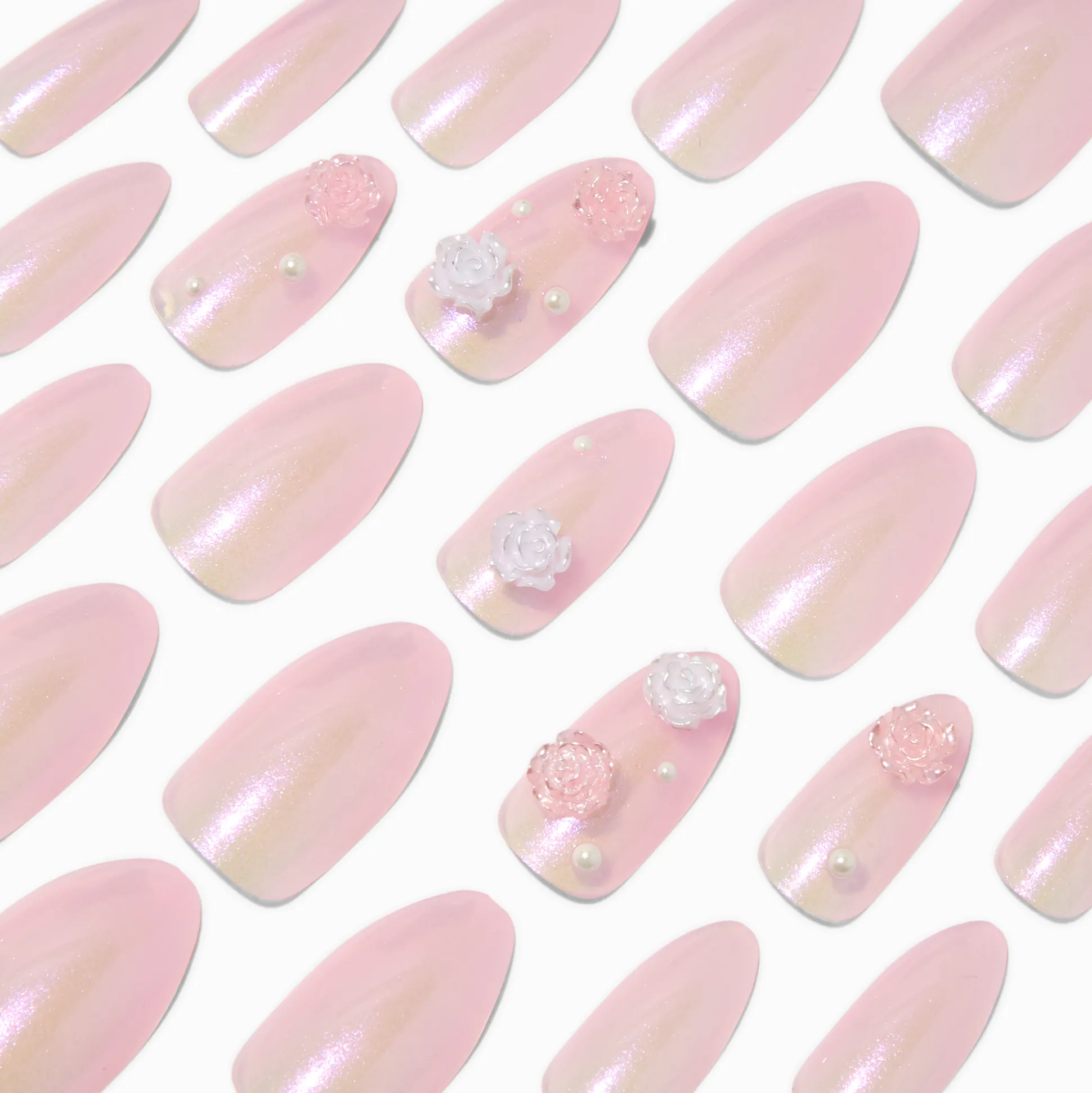 3D Rose & Pearl Stiletto Vegan Faux Nail Set - 24 Pack