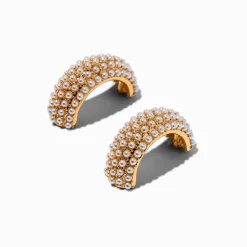 Demi-créoles couleur dorée perle d'imitation