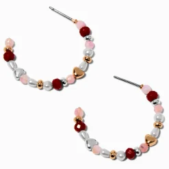 Demi-créoles perlées roses