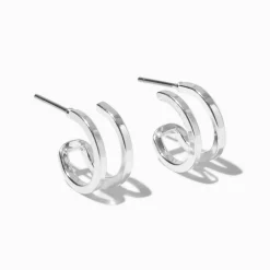 Doubles créoles 15 mm couleur argentée