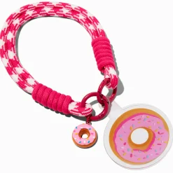 Dragonne pour portable pied-de-poule donut rose