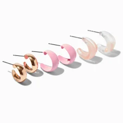 Empilement de créoles rose et couleur dorée - Lot de 3