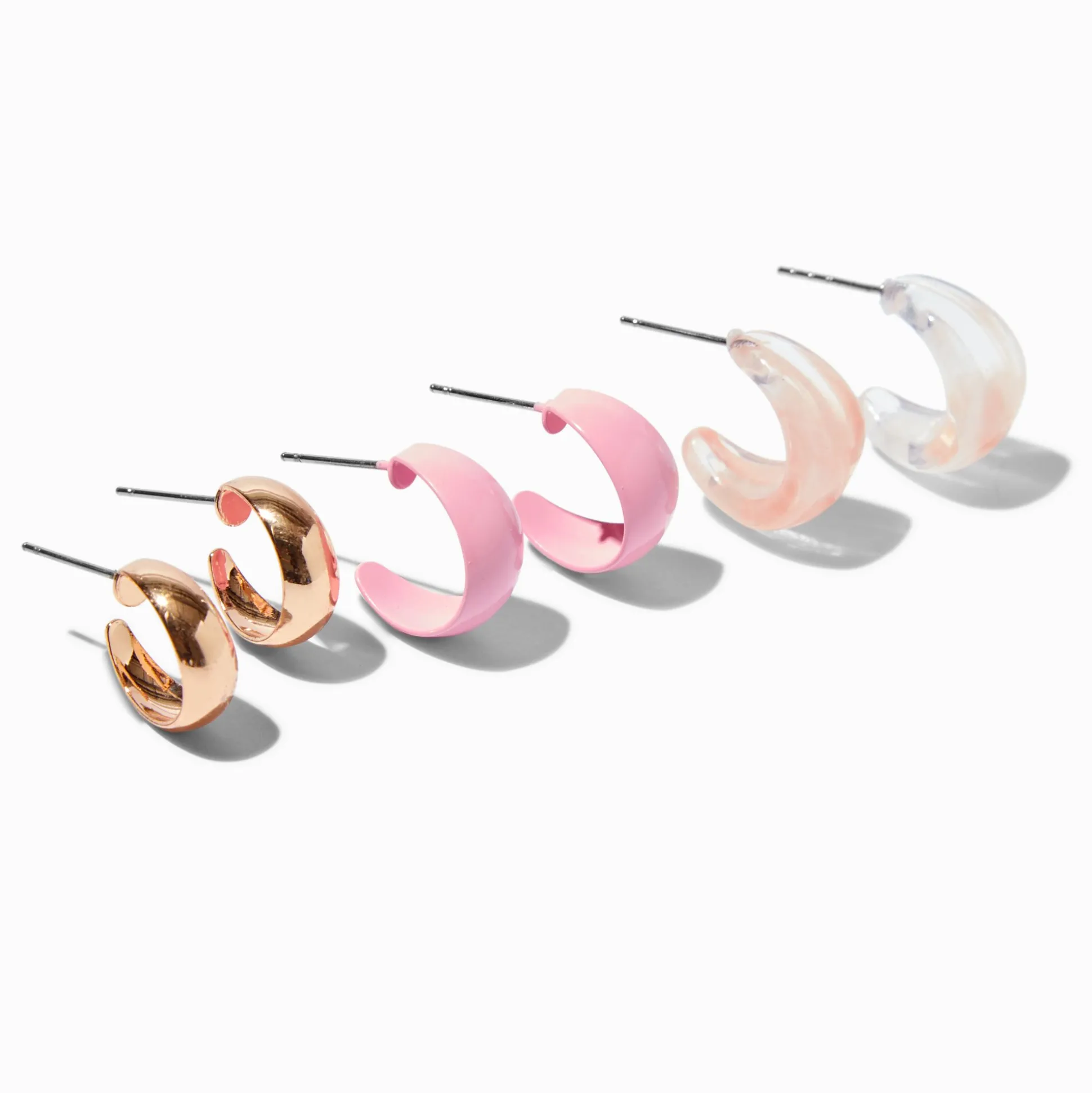 Empilement de créoles rose et couleur dorée - Lot de 3