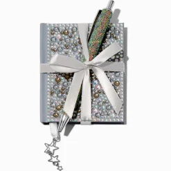 Ensemble cadeau stylo et mini carnet étoile bling-bling couleur argentée