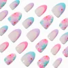 Ensemble de faux ongles vegan en amande French manucure avec motifs marguerites multiples - Lot de 24