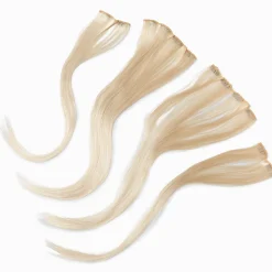 Extensions de cheveux synthétiques à clip pour cheveux blond platine - Lot de 4