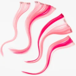 Extensions de cheveux synthétiques à clip avec dégradé de couleurs - Rose, lot de 2