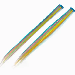 Extensions de cheveux synthétiques à clip droits aux couleurs arc-en-ciel vives - Lot de 2
