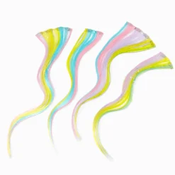 Extensions de cheveux synthétiques à clip couleurs arc-en-ciel vives - Lot de 4