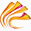 Extensions de cheveux synthétiques à clip rouges et orange - Lot de 4