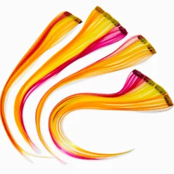 Extensions de cheveux synthétiques à clip rouges et orange - Lot de 4