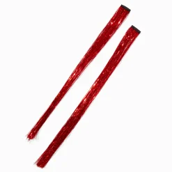 Extensions de cheveux synthétiques sur barrettes avec mèches métalliques rouges - Lot de 2