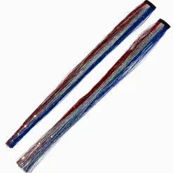 Extensions de cheveux synthétiques bleu, blanc, rouge avec mèches scintillantes - Lot de 2