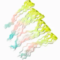 Extensions de cheveux synthétiques bouclés arc-en-ciel pastel - Lot de 4