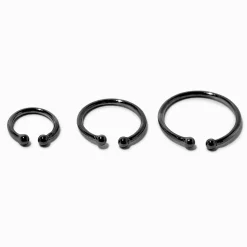 Faux anneaux de nez aux designs variés couleur hématite (lot de 3)