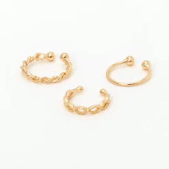 Faux anneaux de nez tressés en acier inoxydable couleur dorée - Lot de 3