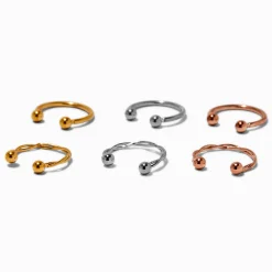 Faux anneaux de nez unis et torsadés en métaux mixtes - Lot de 6