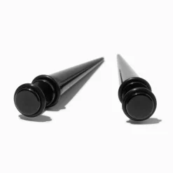 Faux écarteurs d'oreilles coniques en acier inoxydable noirs