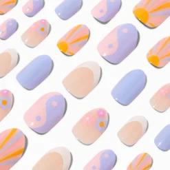 Faux ongles autocollants vegan stiletto icônes coucher de soleil - Lot de 24