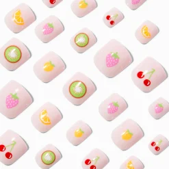 Faux ongles autocollants carrés salade de fruits - Lot de 24