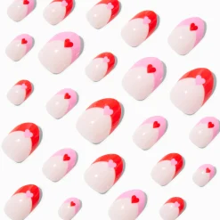 Faux ongles autocollants stiletto French manucure cœur - Lot de 24