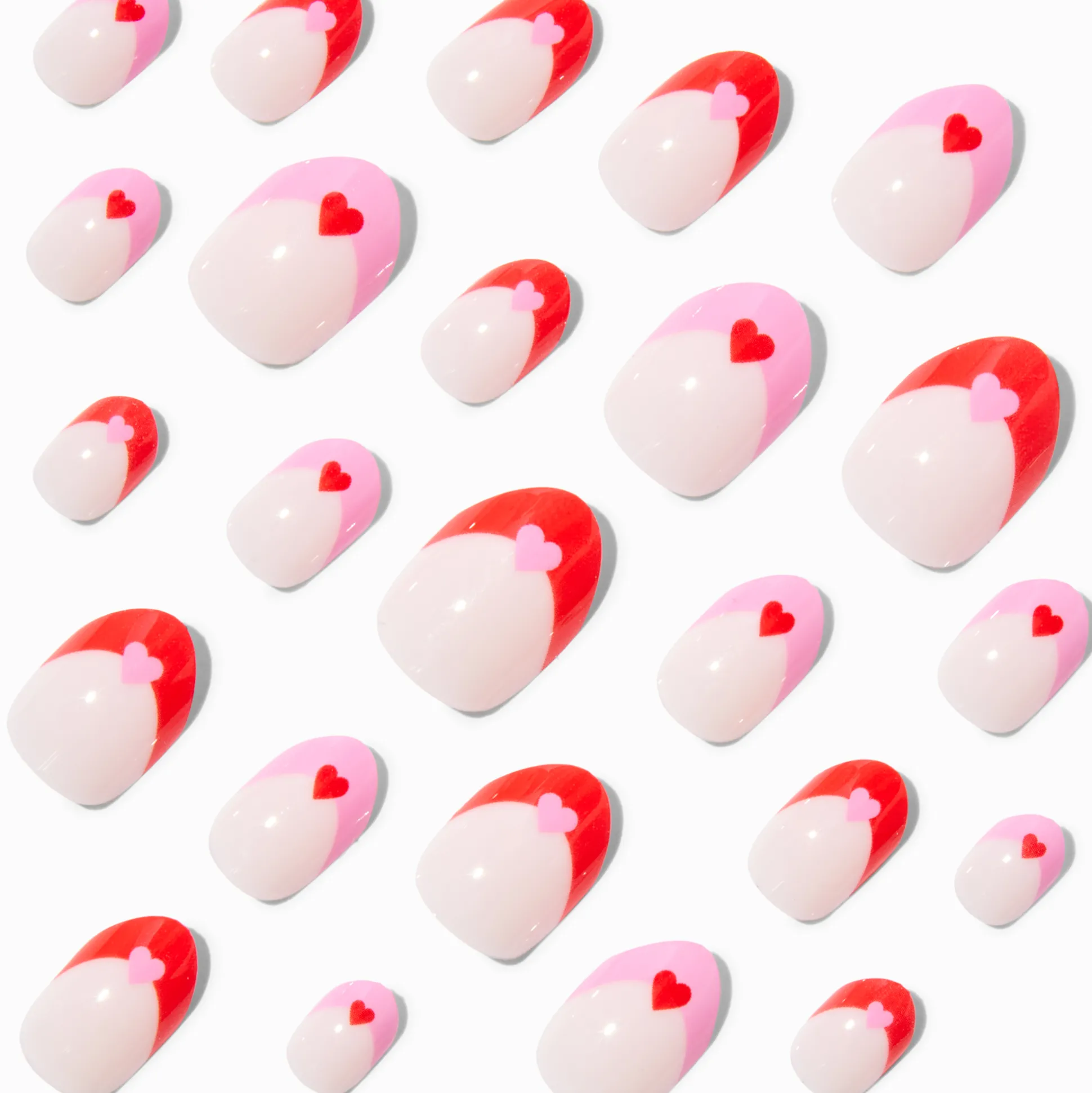 Faux ongles autocollants stiletto French manucure cœur - Lot de 24
