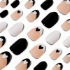 Faux ongles autocollants vegan ronds cœurs noirs et blancs - Lot de 24