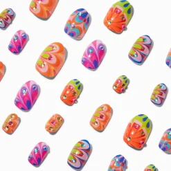 Faux ongles autocollants stiletto avec strass rétro - Lot de 24