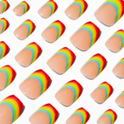 Faux ongles ballerine vegan autocollants French manucure arc-en-ciel - Lot de 24