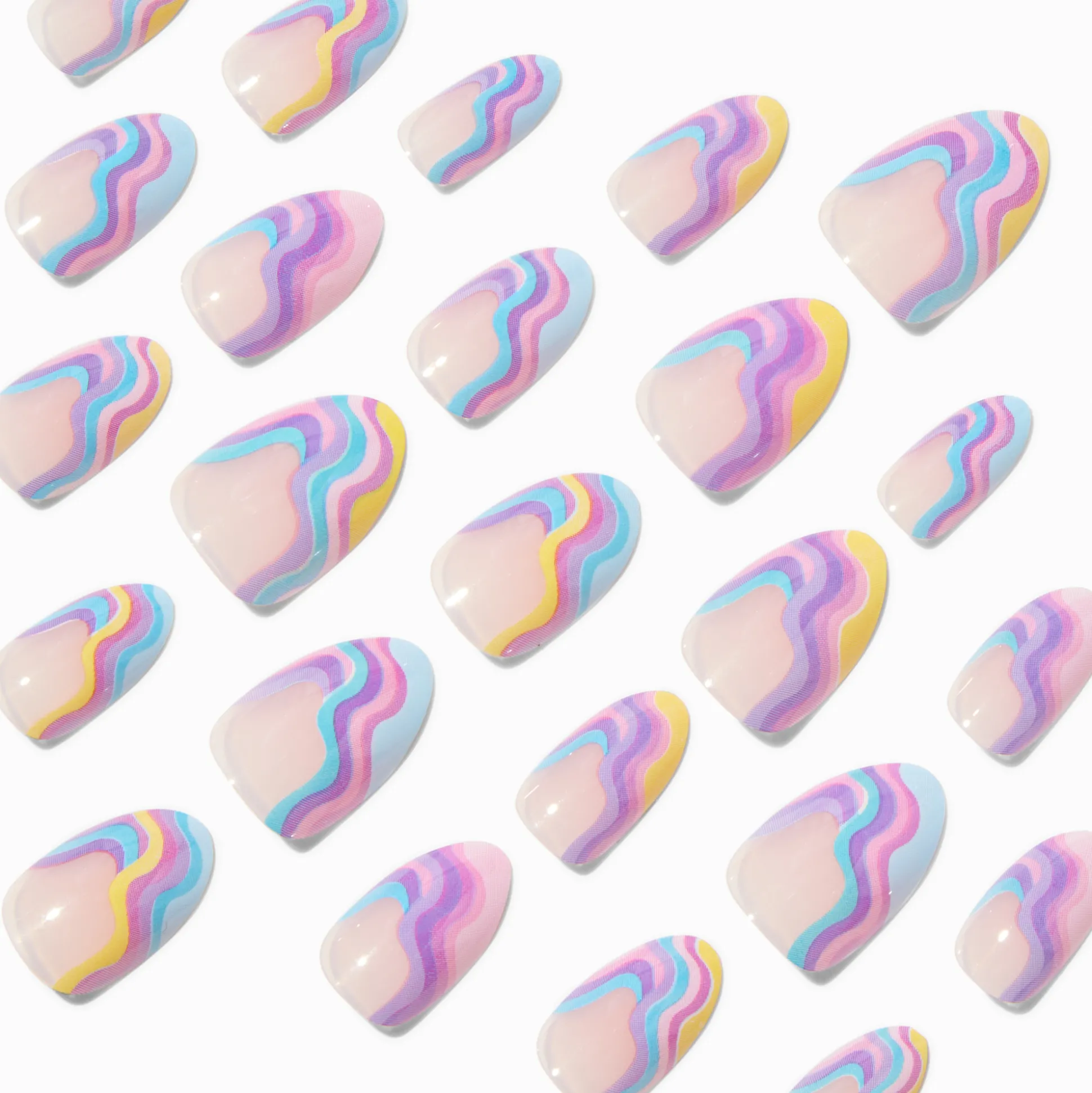 Faux ongles vegan amande tourbillon arc-en-ciel - Lot de 24