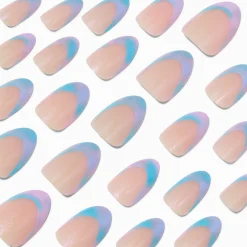 Faux ongles vegan amande courts style French manucure dégradé iridescent pastel - Lot de 24
