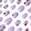 Faux ongles vegan autocollants stiletto breloque fleur 3D - Lot de 24