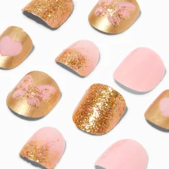 Faux ongles vegan autocollants carrés papillon à paillettes couleur dorée Claire's Club - Lot de 24