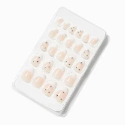 Faux ongles vegan autocollants stiletto French manucure avec strass - Lot de 24