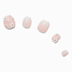 Faux ongles vegan autocollants ballerine fleur 3D nude - Lot de 24