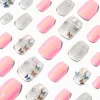 Faux ongles vegan autocollants ballerine papillon couleur chromée rose - Lot de 24