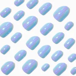 Faux ongles vegan autocollants stiletto chromés bleus - Lot de 24