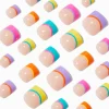Faux ongles vegan autocollants carrés style French manucure arc-en-ciel - Lot de 24