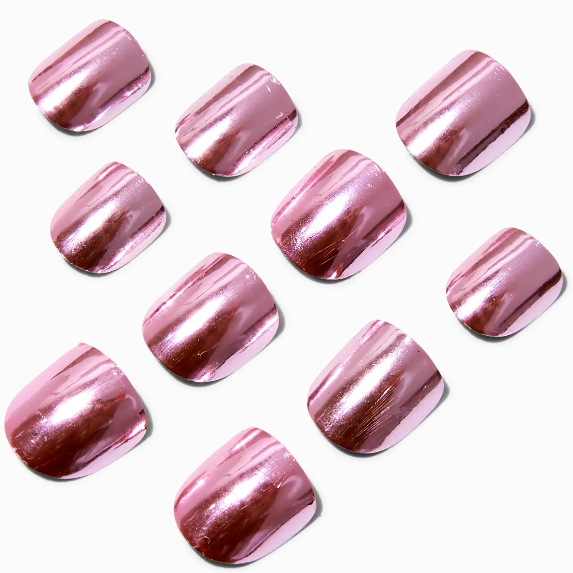 Faux ongles vegan autocollants couleur chromée roses Claire's Club - Lot de 10