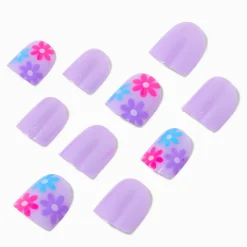 Faux ongles vegan autocollants carrés violets marguerite Claire's Club - Lot de 10