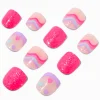 Faux ongles vegan autocollants carrés lignes ondulées roses Claire's Club - Lot de 10