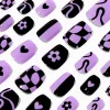 Faux ongles vegan autocollants ballerine à carreaux noirs et violets - Lot de 24
