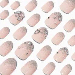 Faux ongles vegan autocollants stiletto bling-bling étoile couleur argentée - Lot de 24