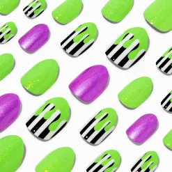 Faux ongles vegan autocollants stiletto fluo effet goutte - Lot de 24