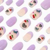 Faux ongles vegan autocollants stiletto icônes French manucure violets - Lot de 24