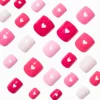Faux ongles vegan autocollants carrés en forme de cœur rouges et roses - Lot de 24